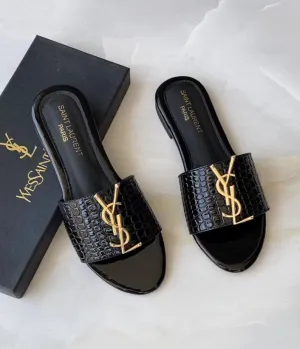 YSL CROCODILE FLAT ( BLACK)